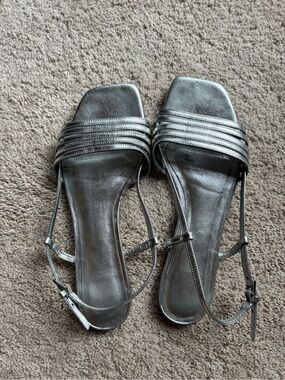 Reformation Metallic Silver Multi-Strap Square-Toe Sandals